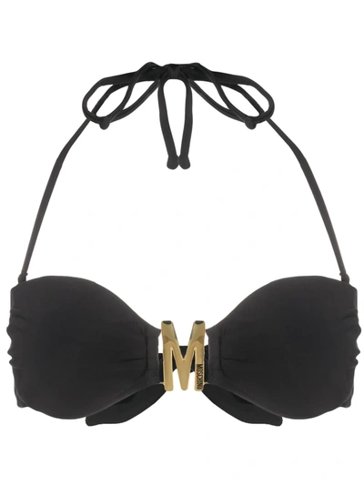Shop Moschino M Plaque Bikini Top In Black