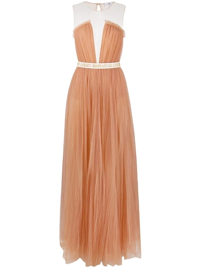 Shop Elisabetta Franchi Sleeveless Tulle Maxi Dress In Pink