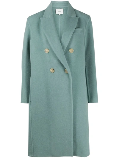 Shop Vince Double-breasted Coat In Green