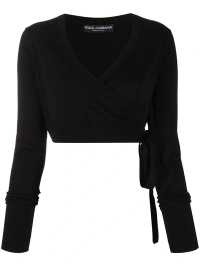 Shop Dolce & Gabbana Cropped Wrap Cardigan In Black