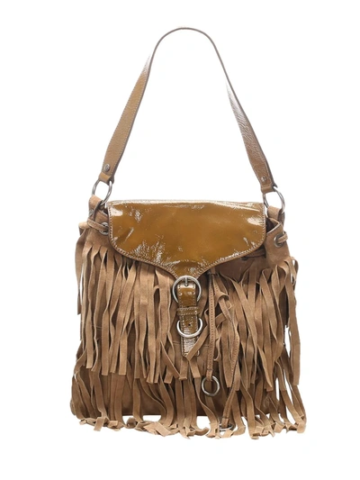 Pre-owned Saint Laurent Fringe Design Shoulder Bag In Brown