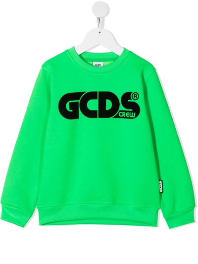 Shop Gcds Logo Print Rib-trimmed Sweatshirt In Green