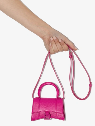Shop Balenciaga Pink Hourglass Xs Leather Mini Bag