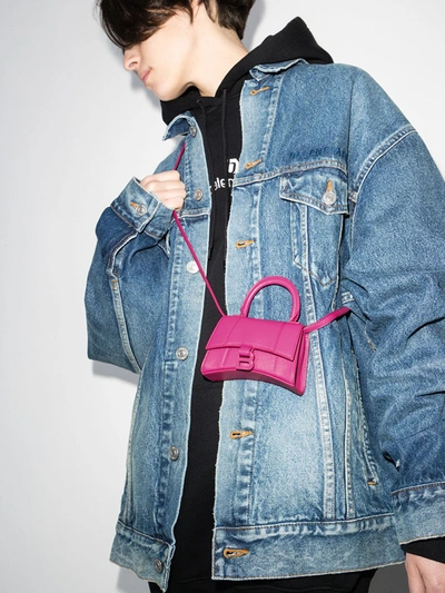Shop Balenciaga Pink Hourglass Xs Leather Mini Bag