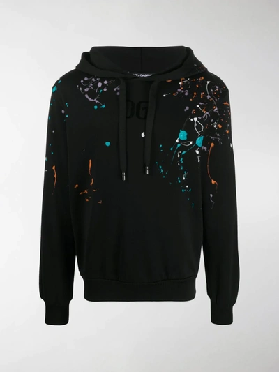 Shop Dolce & Gabbana Paint Splatter Dg Logo Hoodie In Black