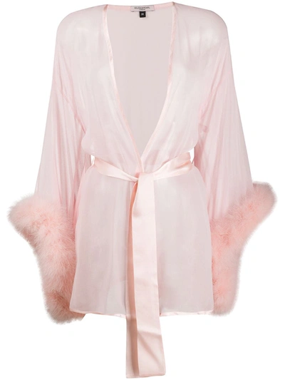 Gilda & Pearl Diana Silk And Marabou Feather Robe In Pink