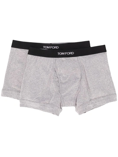 Shop Tom Ford Two-pack Logo Waistband Briefs In Grey