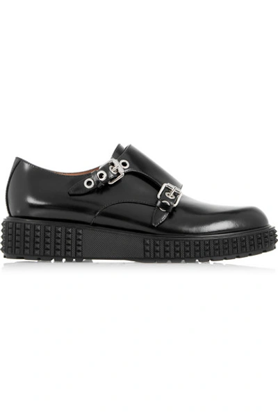 Shop Valentino Monk-strap Leather Brogues In Black