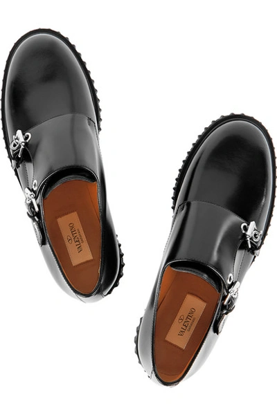 Shop Valentino Monk-strap Leather Brogues In Black