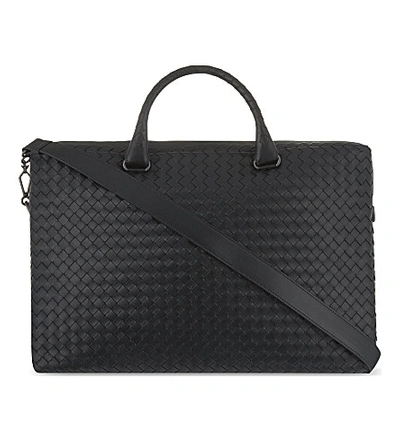 Shop Bottega Veneta Intrecciato Leather Briefcase In Nero