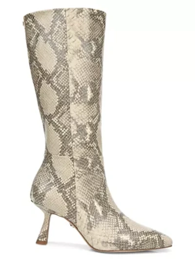 Shop Sam Edelman Samira Knee-high Snakeskin-embossed Leather Boots In Wheat