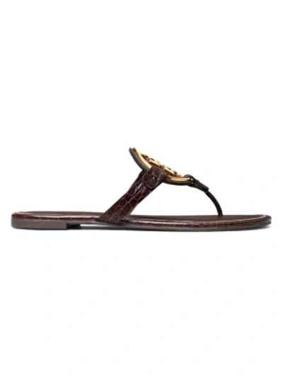 Shop Tory Burch Miller Metal Croc-embossed Leather Thong Sandals In Coco Bark