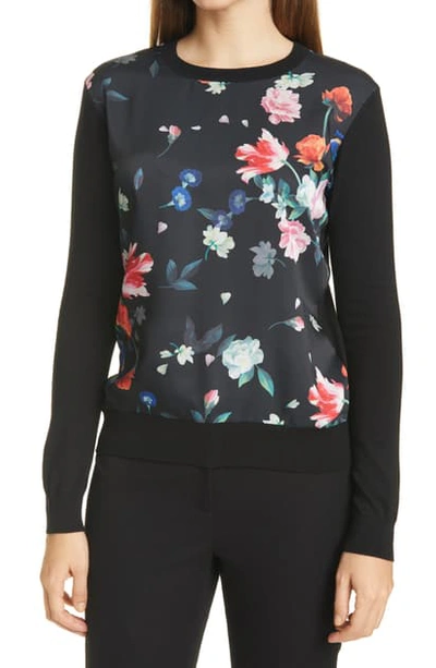 Shop Ted Baker Befanyy Floral Mixed Media Sweater In Black