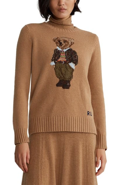 Shop Polo Ralph Lauren Polo Bear Wool Sweater In Camel Melange Multi
