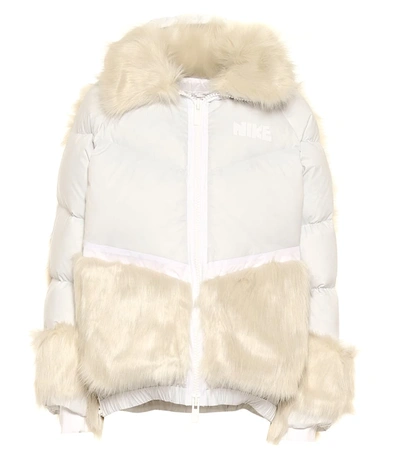 Shop Nike X Sacai Faux Fur-trimmed Down Jacket In White