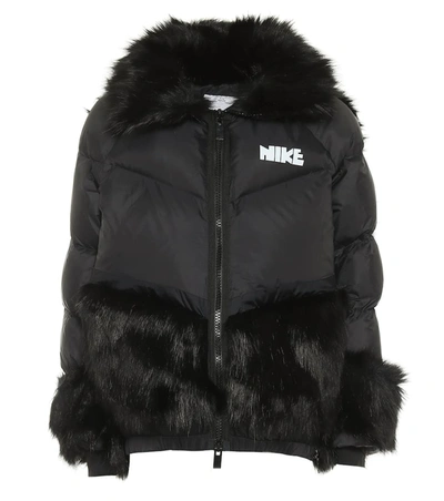 Shop Nike X Sacai Faux Fur-trimmed Down Jacket In Black