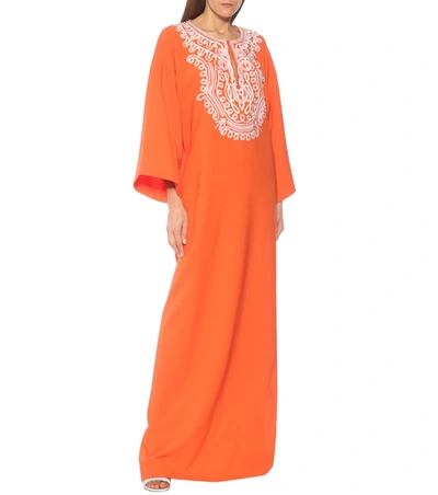 Shop Carolina Herrera Embellished Stretch-crêpe Kaftan In Orange