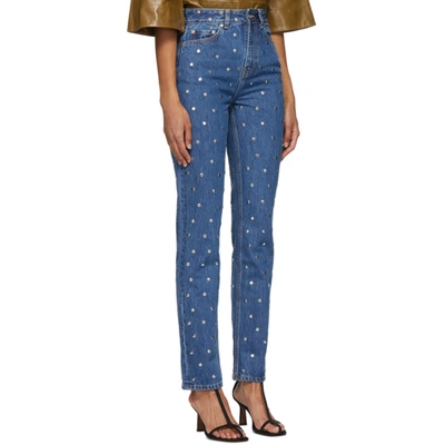 Shop Ganni Blue Stud Jeans In 630 Denim