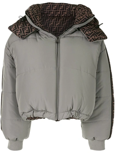 Shop Fendi Reversible Ff Motif Padded Jacket In Grey