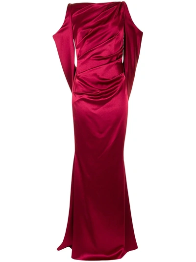 Shop Talbot Runhof Ponceau Open-shoulder Gown In Red