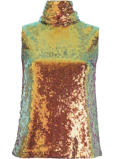 Shop Lapointe Sequin-embellished High Neck Top In Metallic