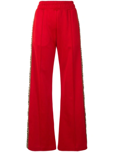 Shop Fendi Ff Motif Side-panel Relaxed Trousers In Red