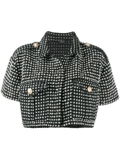 Shop Amen Faux Pearl-embellished Cropped Jacket In Black