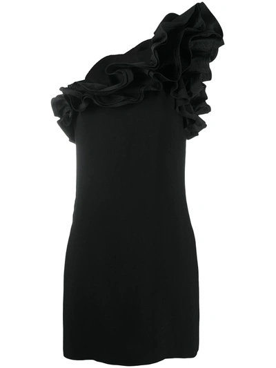 Shop Amen Ruffle One-shoulder Mini Dress In Black