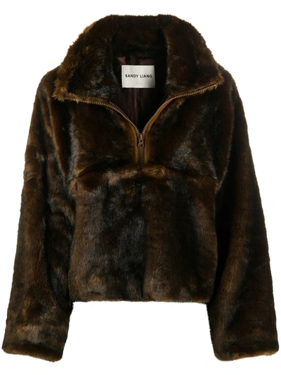 Shop Sandy Liang Faux-fur Zipped Jacket In Brown