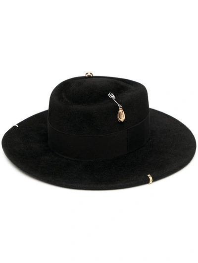 Shop Ruslan Baginskiy Chain Strap Felt Canotier Hat In Black