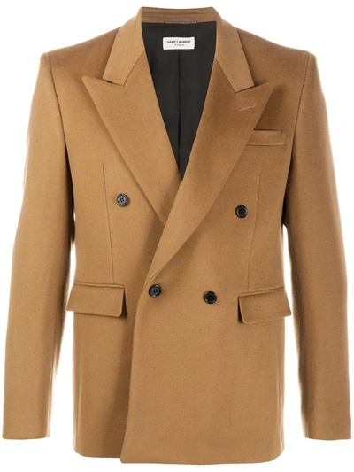 Shop Saint Laurent Double-breasted Blazer In Brown