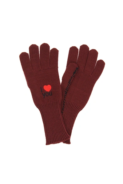 Shop Raf Simons Wool Gloves I Love You In Wine Red (red)