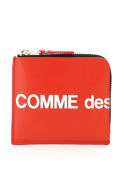 Shop Comme Des Garçons Zip Wallet Huge Logo In Red (red)