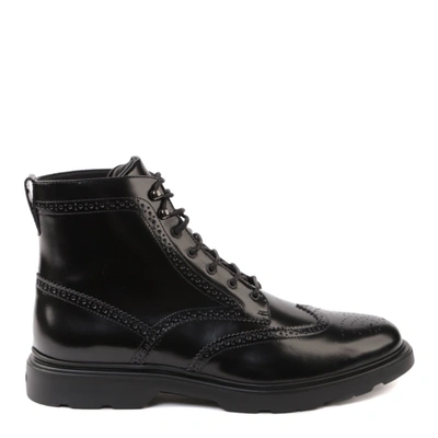 Shop Hogan H393 Black Leather Ankle Boot