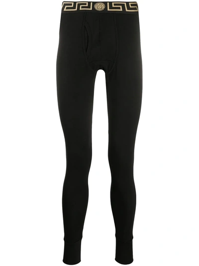 Shop Versace Greca Border Long Underwear In Black