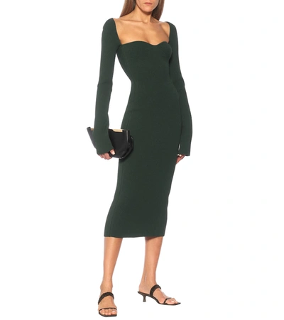 Shop Khaite Beth Ribbed-knit Midi Dress In Green