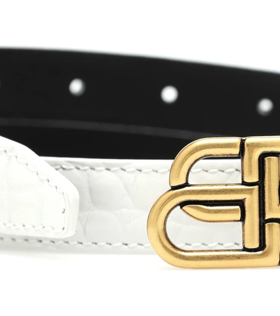 Shop Balenciaga Bb Croc-effect Leather Belt In White
