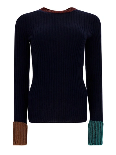 Shop Lanvin Contrasting Cuff Sweater In Blue