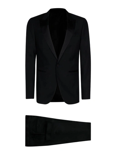 Shop Lanvin Satin Detail Wool Suit In Black