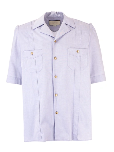 Shop Gucci Short Sleeve Oxford Shirt In Light Blue