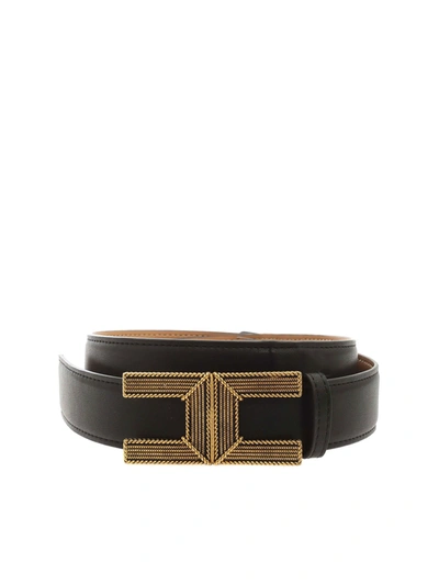 Shop Elisabetta Franchi Logo Buckle Belt In Black