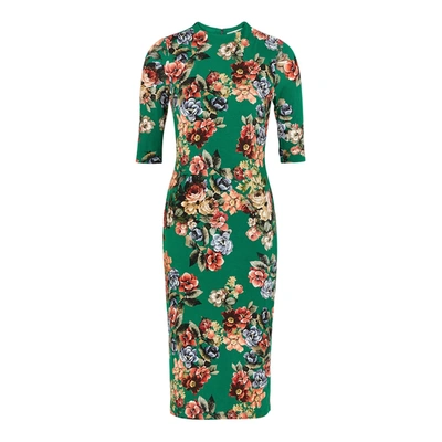 Shop Alice And Olivia Delora Floral-print Stretch-jersey Dress In Green