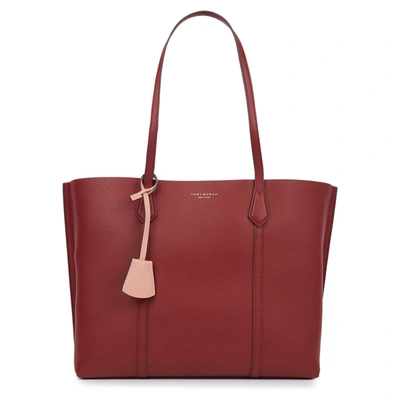 Shop Tory Burch Perry Burgundy Leather Tote In Red