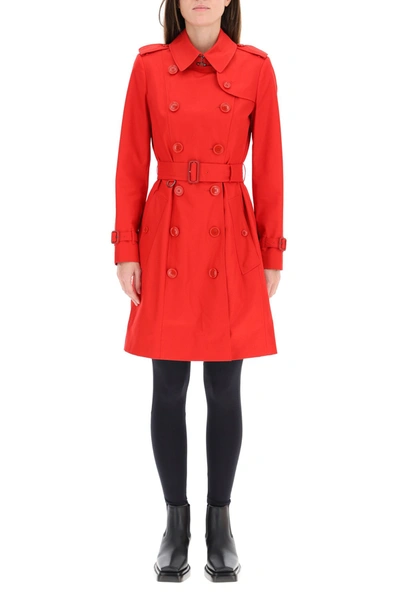 Shop Burberry Midi Chelsea Raincoat In Bright Red