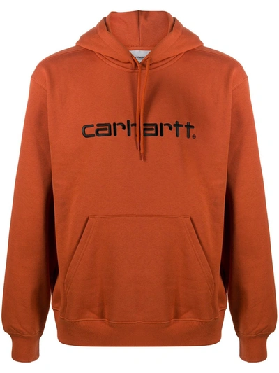 Shop Carhartt Logo Print Hoodie In Orange