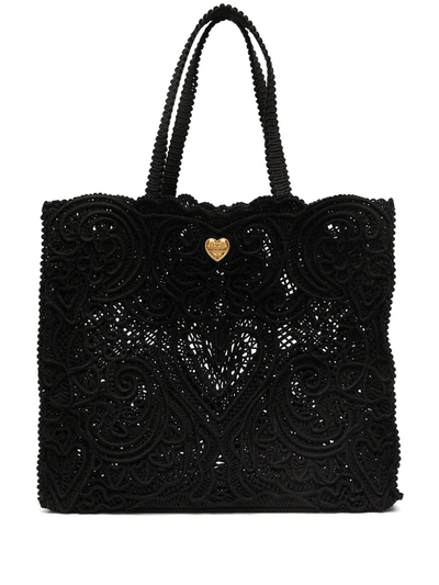 Shop Dolce & Gabbana Large Beatrice Cordonetto Lace Tote Bag In Black