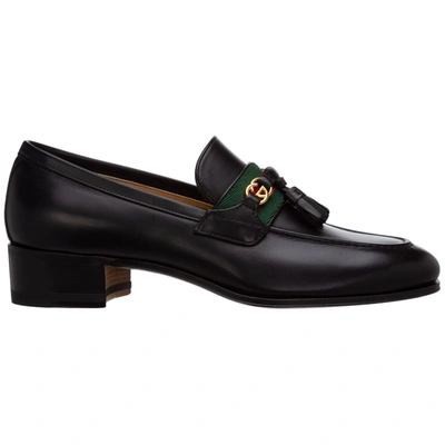Shop Gucci Women's Leather Loafers Moccasins  Gg Web In Black