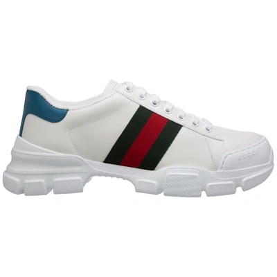 Shop Gucci Men's Shoes Leather Trainers Sneakers Web In White