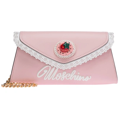 Shop Moschino Women's Leather Clutch Handbag Bag Purse In Pink