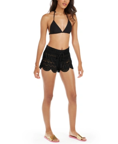 Miken Juniors' Scalloped Lace Cover-up Shorts, Created For Macy's Women's Swimsuit In Black
